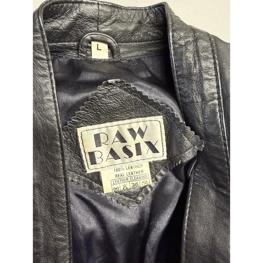 Vintage Raw Basix Leather Jacket. Black. Womens. Embellishments. Sz L - Picture 7 of 10